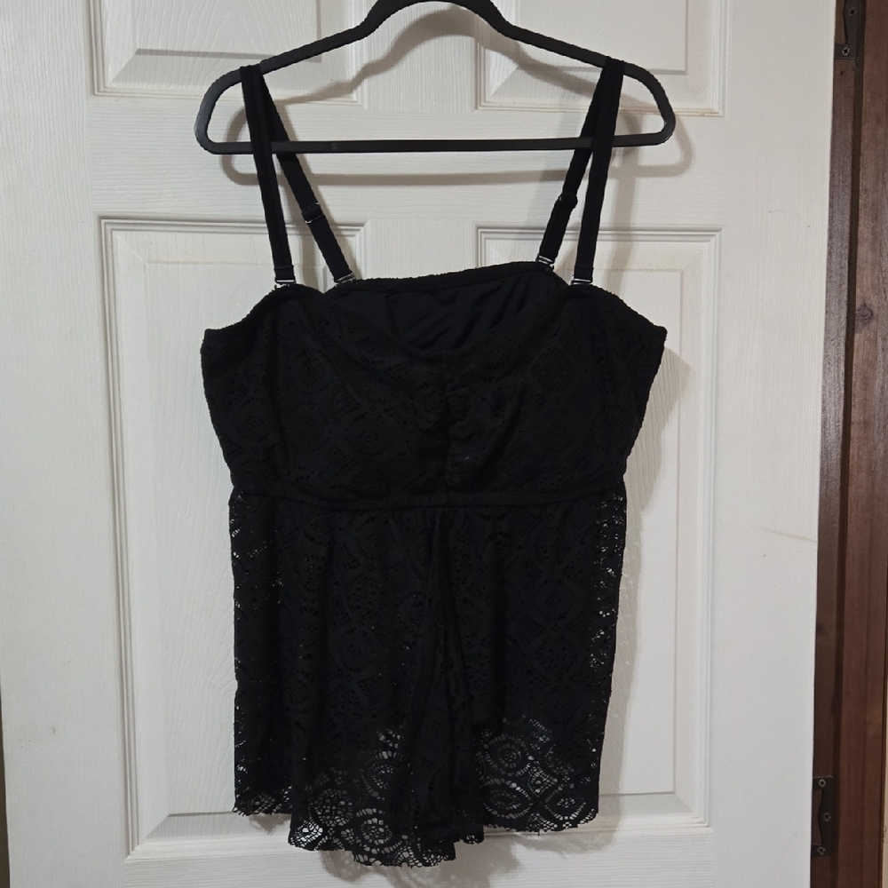 Costa del Sol Black Lace Swim Top Size 3X